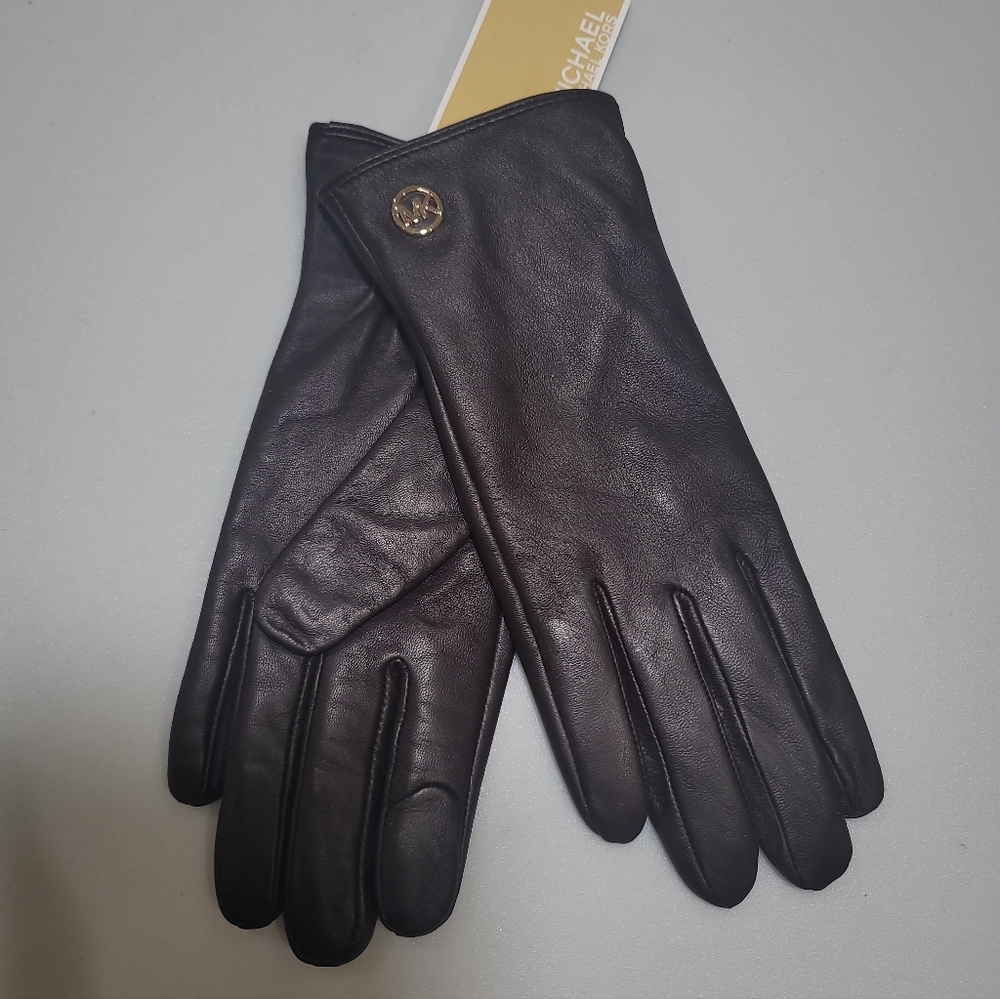 NWT Michael KORS Womens' Dark Brown Leather Gloves Size S MSRP 98$